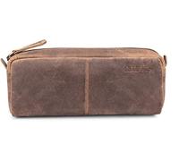 LEABAGS Leder Federmäppchen I Große Echtleder Federmappe I Federtasche für Beruf Uni Schule I Schlampermäppchen I Stiftetui I Stiftmappe I Ledermäppchen I Vintage Graubraun