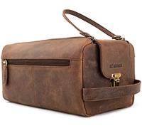 LEABAGS Palm Bay Kulturbeutel aus echtem Büffel-Leder im Vintage Look I Muskat