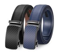 LEACOOLKEY 2 Stücke Gürtel Herren, Ledergürtel für Herren mit Ratsche Automatikschließe Verstellbar Business Anzug Männer Leder Gürtel Breit 35mm,Größe Angepasst Schwarz Blau 130 cm