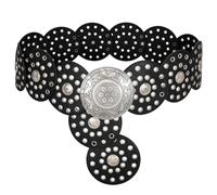 LEACOOLKEY Breite Gürtel Damen Scheibengürtel Vintage Boho Disc Ledergürtel Concho Western Taille Gürtel Cowgirl für Kleid Jeans Schwarz 105cm