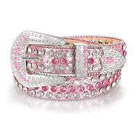LEACOOLKEY Damen Herren Strass Gürtel Bling Western Cowgirl Cowboy Nieten Leder Gürtel Shinny Diamant Gürtel für Jeans Hosen Kleider, B-rosa, (125cm)Misura vita 93cm-102cm