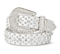 LEACOOLKEY Damen Männer Mode Strass Gürtel, Western Cowgirl Nieten Punk PU Ledergürtel für Jeans