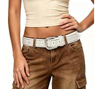 LEACOOLKEY Damen Nieten Gürtel Western Ledergürtel Punk Rock Nietengürtel Y2K Gürtel Jeansgürtel Metall Punk-Ledergürtel für Jeans Hosen Weiß 110cm
