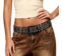 LEACOOLKEY Damen Nieten Gürtel Western Ledergürtel Punk Rock Nietengürtel Y2K Gürtel Jeansgürtel Metall Punk-Ledergürtel für Jeans Hosen Schwarz 120cm