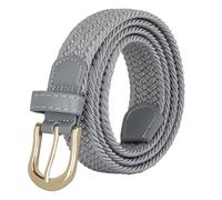 LEACOOLKEY Geflochtene elastische Gürtel für Frauen und Männer aus elastischem Segeltuch für Golf mit goldener Schnalle, grau, 90cm(Misura vita 66cm-76cm)