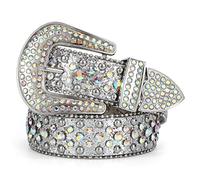 LEACOOLKEY Strass Gürtel für Damen für Jeans,Western Cowgirl Nieten Punk PU Ledergürtel,Damen Schwarzer Strass Gürtel(M:Passgröße 86cm-96cm = 115cm Gesamtlänge,C-Silber)