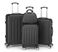 LEADZM Kofferset 4 teilig, Reisekoffer Set mit Kosmetikkoffer und Eckenschutz, Koffer Set Hartschalen-Trolley aus ABS mit Teleskopgriff, Handgepäck (Schwarz)