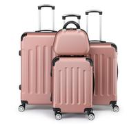 LEADZM Kofferset 4 teilig, Reisekoffer Set mit Kosmetikkoffer und Eckenschutz, Koffer Set Hartschalen-Trolley aus ABS mit Teleskopgriff, Handgepäck (Roségold)
