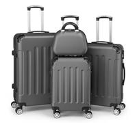LEADZM Kofferset 4 teilig, Reisekoffer Set mit Kosmetikkoffer und Eckenschutz, Koffer Set Hartschalen-Trolley aus ABS mit Teleskopgriff, Handgepäck (Dunkelgrau)