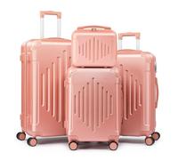 LEADZM Kofferset 4 teilig, Reisekoffer Set mit Kosmetikkoffer & verstärkten Ecken, Koffer Set Hartschalen-Trolley aus ABS mit Teleskopgriff, Handgepäck (Roségold)
