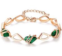 Leafael Wunschstein Kristall Link Charme Armband Damen, Geburtsstein Armbänder mit Heilung Kristalle, Schmuck Damen mit Geschenkbox, Silber-Ton oder Rose Gold plattiert Armbänder für Frauen