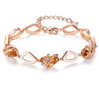 Leafael Wunschstein Kristall Link Charme Armband Damen, Geburtsstein Armbänder mit Heilung Kristalle, Schmuck Damen mit Geschenkbox, Silber-Ton oder Rose Gold plattiert Armbänder für Frauen