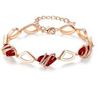 Leafael Wunschstein Kristall Link Charme Armband Damen, Geburtsstein Armbänder mit Heilung Kristalle, Schmuck Damen mit Geschenkbox, Silber-Ton oder Rose Gold plattiert Armbänder für Frauen