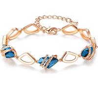 Leafael Wunschstein Kristall Link Charme Armband Damen, Geburtsstein Armbänder mit Heilung Kristalle, Schmuck Damen mit Geschenkbox, Silber-Ton oder Rose Gold plattiert Armbänder für Frauen