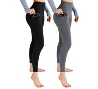 Leafigure 2er Pack Sport Leggings Damen High Waist Sporthose Damen Mit Taschen Gym Leggings Blickdicht für Sport Yoga Schwarze/Grau LXL