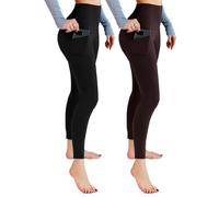 Leafigure 2er Pack Sport Leggings Damen High Waist Sporthose Damen Mit Taschen Gym Leggings Blickdicht für Sport Yoga Schwarze/Braun LXL