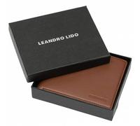 Leandro Lido Kunstleder Geldbeutel Kartenhalter Geldbörse Herren, Damen mit Münzfach, Sichtfach, dünn, klein, kompakt, minimalistisch mit Geschenkbox Classic Brieftasche (Braun)