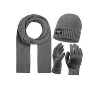 Leandro Lido Epomeo 3-teiliges Winter-Set aus Mütze, Handschuhen und Schal, für Herren. Aus weichem, wärmendem Strickmaterial, optimal für kalte Tage. In Schwarz, Grau und Blau (Grau)