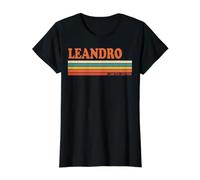 Leandro Retro personalisiert Vorname Vintage Streifen Preisgünstiges Grafik-T-Shirt, Damen, Schwarz, M