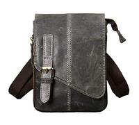 Le'aokuu Herren Verrückt Pferd Leder Tasche Freizeit Universität Schultasche Reisetasche Schultertasche Messenger Bag 611 (611-1 Grau-Groß)