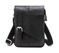 Le'aokuu Herren Verrückt Pferd Leder Tasche Freizeit Universität Schultasche Reisetasche Schultertasche Messenger Bag 611 (611-1 A-Schwarz Groß)