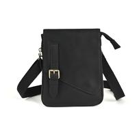 Le'aokuu Herren Verrückt Pferd Leder Tasche Freizeit Universität Schultasche Reisetasche Schultertasche Messenger Bag 611 (611-1 A-Schwarz Groß 2)