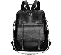 Leathario Rucksakck Damen Wasserdicht,Veganes Leder Cityrucksack,Rucksackhandtasche Mittelgroß, Diebstahlsich Tagesrucksack für Büro,Pendeln,Arbeit,Leicht Elegant Backpack Women Groß für Reise,Schwarz