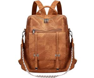 Leathario Rucksakck Damen Wasserdicht,Veganes Leder Cityrucksack,Rucksackhandtasche Mittelgroß, Diebstahlsich Tagesrucksack für Büro,Pendeln,Arbeit,Leicht Elegant Backpack Women Groß für Reise,Braun