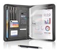 Leathario Schreibmappe A4 mit 5 Klarsichthüllen,Konferenzmappe mit 4 Ringbuch Reißverschluss,Dokumentenmappe mit Notizblock,Ringmappe für Meeting, Business,ikl.1 Kugelschreiber