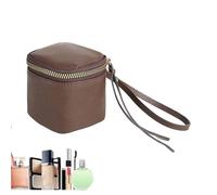 Leather Makeup Bag, Small Cosmetic Pouch, 3.94x2.76 x3.54in PU Beauty Case, Vintage Square Design, Zipper Closure Organizer for Lipstick, Coin Storage, Toiletry Items, Travel Use