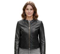 Leatherick Damen-Lederjacke aus Lammleder - Kragenloses Design mit Frontreißverschluss und praktischen Taschen (Schwarz) (DE/NL/SE/PL, Alphanumerisch, M, Regular, Regular)