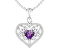 Lebensbaum Halskette Seelenglück Damen 925 Sterling Silber mit Geburtsstein Januar-Dezember, Echtsilber Kette mit Zirkonia, Anhänger Baum des Lebens, Geschenk für Frauen Muttertag (Februar)