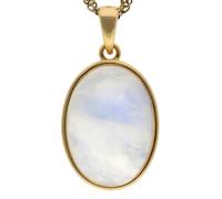 Lebensquelle Plus Regenbogen-Mondstein Eleganter Edelstein Anhänger oval | In vergoldetem 925er Silber gefasst mit Öse | 18 x 13 mm