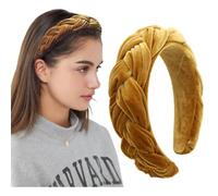 LEBENSWERT Haarreif Samt Geflochtener Haarreifen Damen Trachten Haarreif breit Vintage Harrband Mode Stirnbänder für Frauen (Karamell)