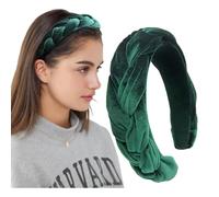 LEBENSWERT Haarreif Samt Geflochtener Haarreifen Damen Trachten Haarreif breit Vintage Harrband Mode Stirnbänder für Frauen (Dunkelgrün)