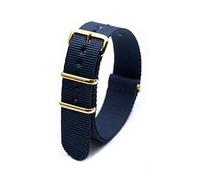 LEBINA Nylon-Uhrenarmband, langlebig, atmungsaktiv, 18mm, 20mm, 22mm, 24mm, Armband, Goldschnalle, Dunkelblau, 18mm