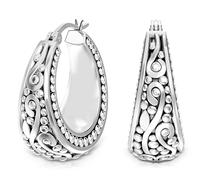 LeCalla 925 Sterling Silber Antik Floral Design Beaded Filigree Creolen Leichte Bali Style Chunky Klick-Top Creolen für Frauen 27 MM | Muttertagsgeschenk für Mama, Ehefrau, Sie