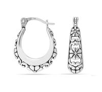 LeCalla 925 Sterling Silber Antike Ohrringe Leichtgewichtige Italienische Kleine Ovale Oxidierte Florale Filigrane Ohrringe für Frauen 18 MM