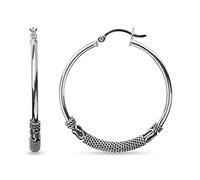 LeCalla 925 Sterling Silber Balinese Creolen Schmuck | Leichtgewicht Medium große antike Bali Stil Ohrring Creolen für Frauen - 38mm | Muttertagsgeschenk für Mama, Ehefrau, Sie
