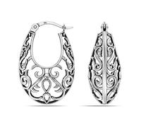 LeCalla 925 Sterling Silber Filigran Creolen mittelgroßes italienisches Design antik oxidiert Oval Mesh Filigran Klick-Top Creolen für Frauen 35MM | Muttertagsgeschenk für Mama, Ehefrau, Sie
