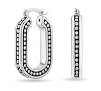 LeCalla 925 Sterling Silber Schmuck Light-Weight Medium O Form Antik Beaded Creolen für Frauen 30MM | Muttertagsgeschenk für Mama, Ehefrau, Sie | Schmuck aus Sterlingsilber