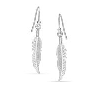 LeCalla 925 Sterling Silber Tropfen Teardrop Ohrring für Frauen | lange hängende Boho Feder Blatt baumeln Ohrringe - 35MM