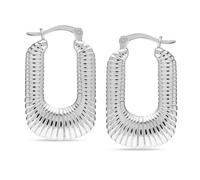 LeCalla 925 Sterling Silber U-shaped Hoop Ohrringe für Damen | Medium Classic Chunky Shrimp Textured Hoop Earring | Women's Rectangle Click-Top Earring Hoops 30MM