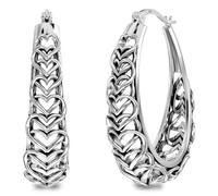 LeCalla Creolen aus antikem 925er Sterlingsilber für Damen | Filigrane Herz-Creole mit mittlerem Umriss | Herz-Creole mit Gliedern, 32 mm