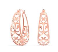 LeCalla Filigrane Creolen aus 925er-Sterlingsilber, rosévergoldet, hypoallergen, trendiger Schmuck, kleine, ovale, filigrane Herz-Creolen mit Klickverschluss für Damen, 24 mm