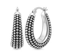 LeCalla Valentinsgeschenk 925 Sterling Silber Kaviar Creolen Medium Oval Antik Oxidiert Leichtgewicht Klick-Top Beaded Hoops für Frauen - 27MM | Muttertagsgeschenk für Mama, Ehefrau, Sie