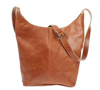 LECONI große Umhängetasche Damen Schultertasche praktische Ledertasche für Frauen Beuteltasche Vintage-Style Damentasche Shopper aus echtem Leder 34x34x11cm cognac LE0055-buf