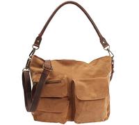 LECONI Schultertasche Ledertasche für Damen echtes Leder Natur großer Shopper Lederhandtasche für DIN A4 Damentasche Frauen Handtasche Veloursleder Wildleder 41x32x10cm cognac LE0039-V