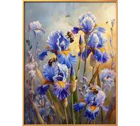 Leczany Kreuzstichmuster, Stempelset für Anfänger, Stickzubehör, Bastelset, Anfänger, Nadelspitze für Erwachsene oder Kinder, 11 CT, 3 Stränge, Iris und Biene, 40,1 x 53,1 cm