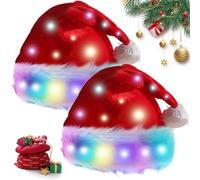 Led Weihnachtsmützen: LED Plüsch-Weihnachtsmütze, Farbe LED-Lichter-Design Weihnachtsmütze, Nikolausmütze mit leuchtendem, Unisex Weihnachtsmann Mütze für Familie oder für Weihnachtsfeiern (2 Stück)